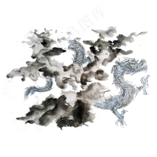 水墨国画青龙龙王神兽PNG,免抠元素