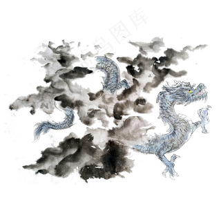 水墨国画青龙龙王神兽PNG,免抠元素