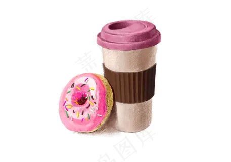 手绘甜甜圈奶茶PNG,免抠元素