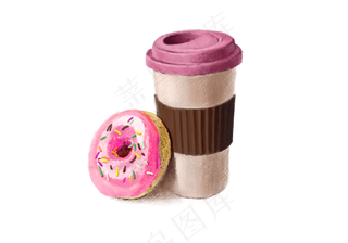 手绘甜甜圈奶茶PNG,免抠元素