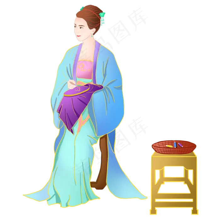 古风刺绣女人(3545X5315(DPI:300))psd模版下载