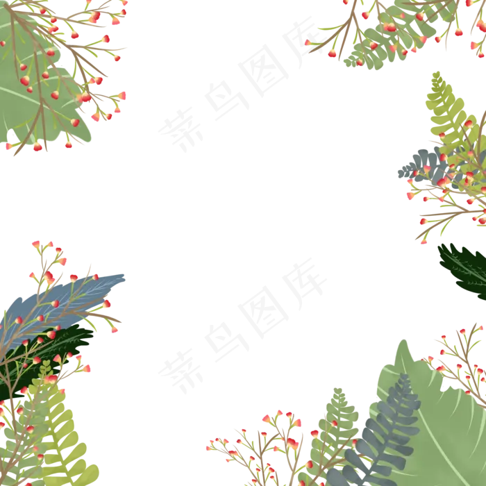 手绘春季植物边框,免抠元素(2000*2000px 300 dpi )psd模版下载