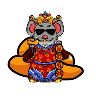 鼠年国潮风老鼠财神,免抠元素