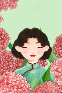 民国复古风人物女人绣球花夏至春天旗袍唯美 民国复古风人物女人绣球花夏至春天旗袍唯美