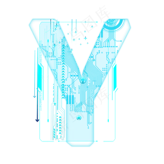 蓝色科技线条PSD字母Y