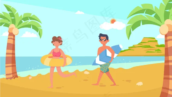 夏季情侣度假海边旅游夏天风景横幅配图 夏季情侣度假海边旅游夏天风景横幅配图