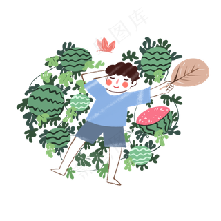 简约风夏天避暑手绘元素乘凉西瓜