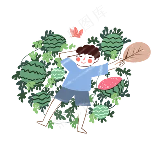 简约风夏天避暑手绘元素乘凉西瓜