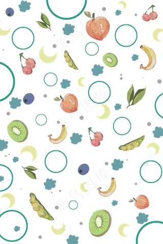 夏日印花底纹清新可爱水果,免抠元素