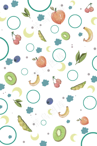 夏日印花底纹清新可爱水果,免抠元素
