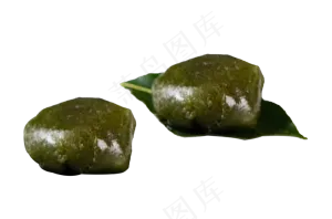清明节美食绿叶上的青团