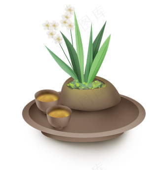 中国风功夫茶和花卉