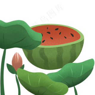 绿叶装饰的卡通西瓜