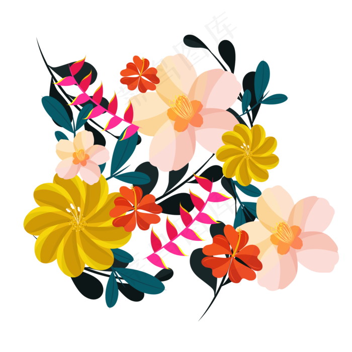 卡通多彩夏至夏天叶子免扣素材