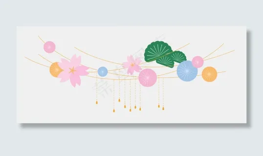 链条樱花设计挂饰装饰矢量,免抠元素