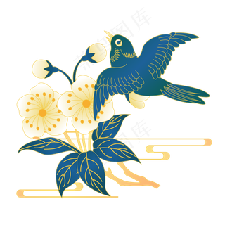 国潮花鸟中国风,免抠元素