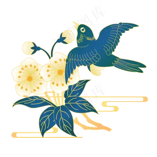 国潮花鸟中国风,免抠元素