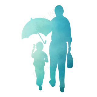 父亲节小孩父亲背影剪影躲雨