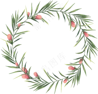 森系小清新水彩手绘绿叶花环