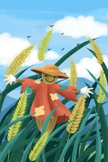 小满芒种节气小麦麦穗麦田稻草人小清新 小满芒种节气小麦麦穗麦田稻草人小清新