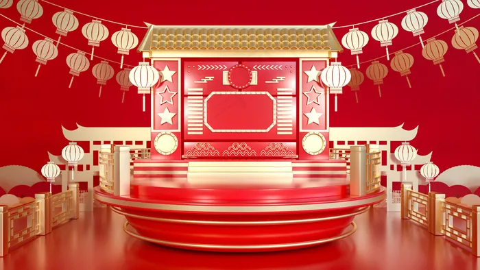 C4D中国风剪纸年货节立体2020新年