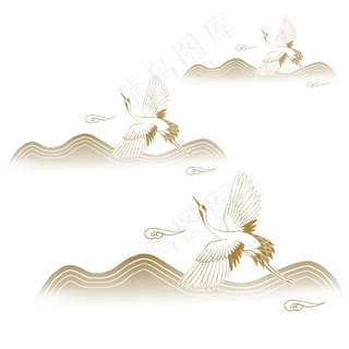 中式纹理仙鹤春山,免抠元素