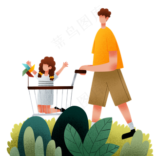 扁平肌理风父亲节推车父亲