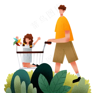 扁平肌理风父亲节推车父亲