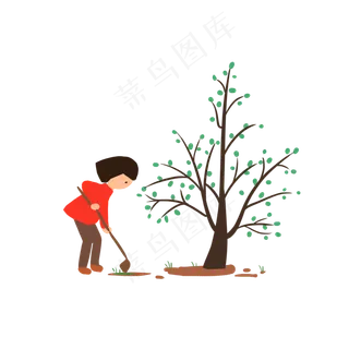 小女孩植树节植树除草,免抠元素