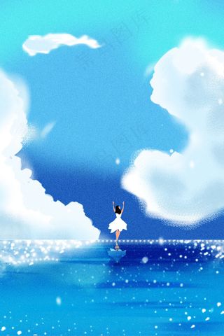 夏天天空之境女孩休闲旅游