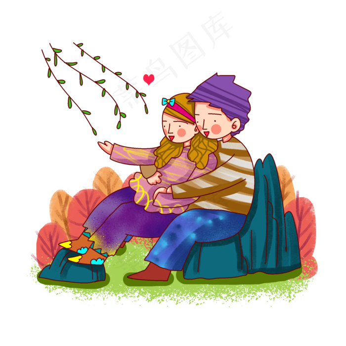 卡通风格春日情侣踏青出游