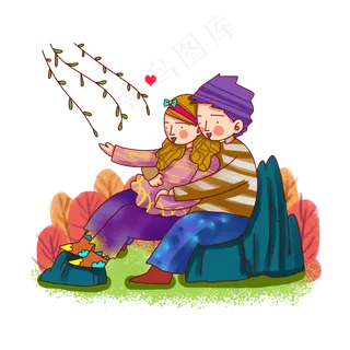 卡通风格春日情侣踏青出游
