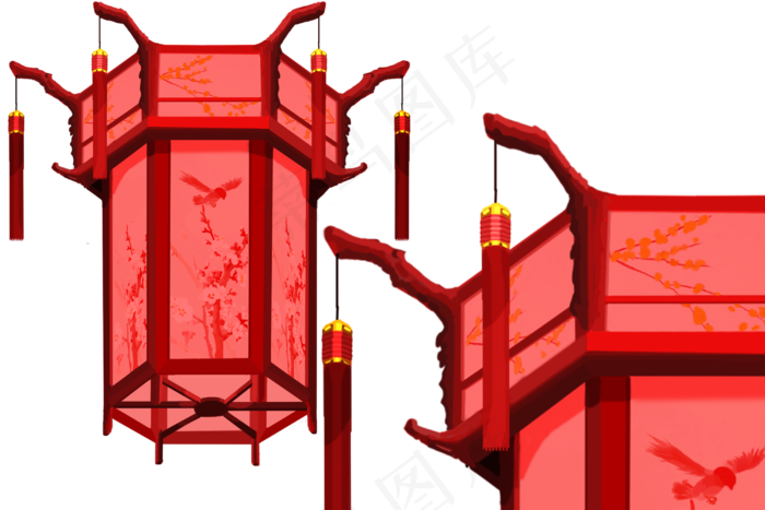 手绘灯笼素材,免抠元素(3000*2000px 300 dpi )psd模版下载