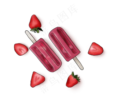 夏天食物手绘草莓冰棒