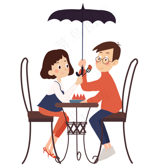 七夕情人节女生喂男生吃水果插画