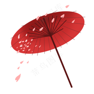 樱花花瓣装饰的红伞,免抠元素