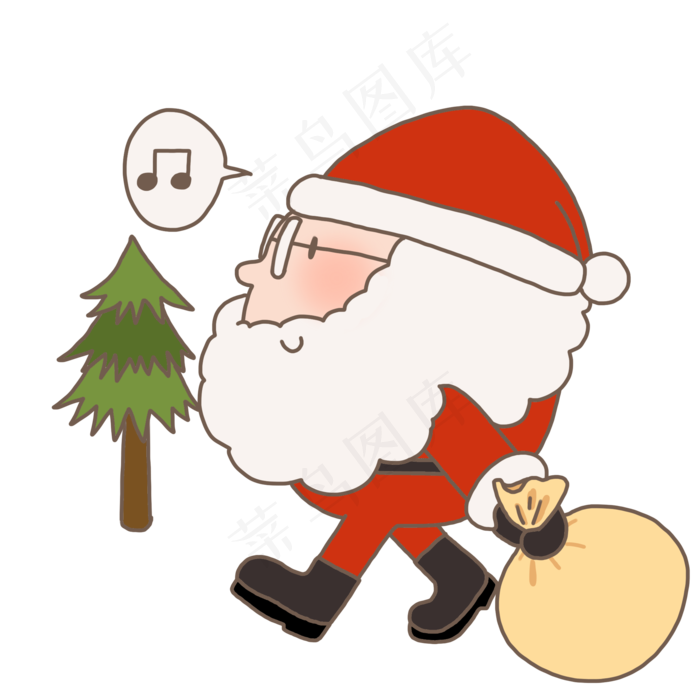 圣诞节手绘插画圣诞老人送礼物免,免抠元素