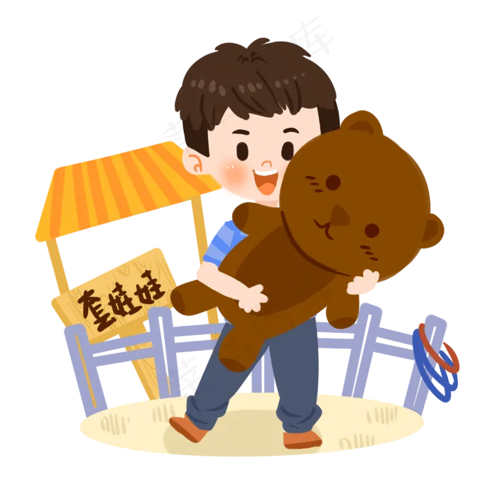 儿童节卡通男孩与小熊PNG素材(3000X3000(DPI:300))psd模版下载