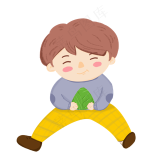 清新卡通吃粽子的男孩