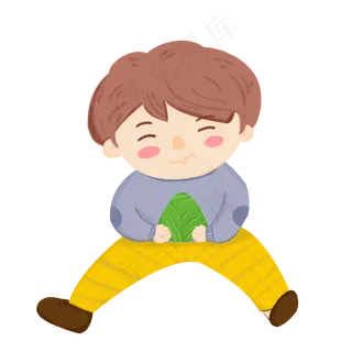 清新卡通吃粽子的男孩
