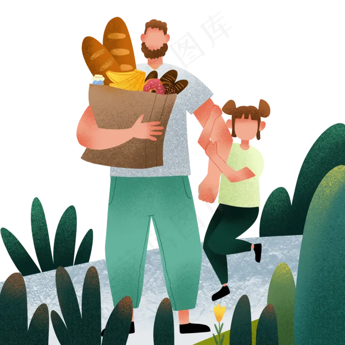 扁平肌理风父亲节野餐父女(2000X2000(DPI:300))psd模版下载