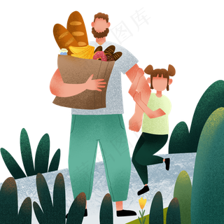 扁平肌理风父亲节野餐父女