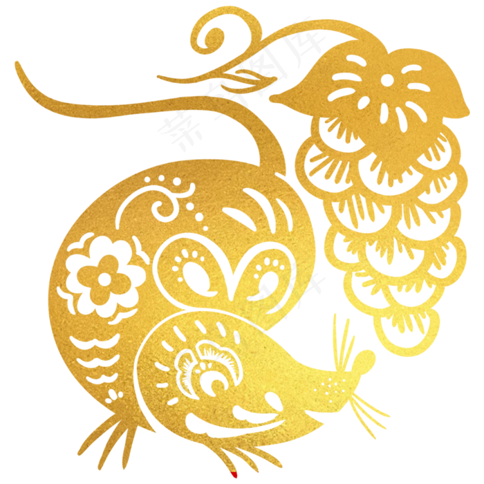 烫金鼠年剪纸,免抠元素