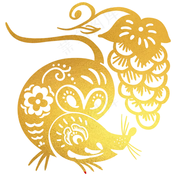 烫金鼠年剪纸,免抠元素(1000X1000(DPI:300))psd模版下载