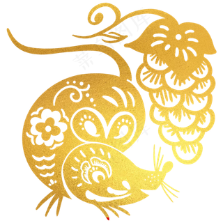 烫金鼠年剪纸,免抠元素