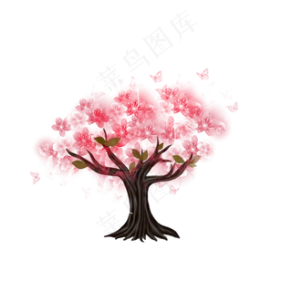 唯美盛开的樱花树元素,免抠元素