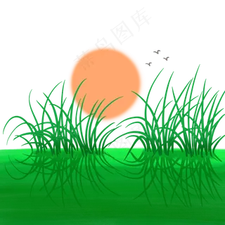 草地绿色植物红日