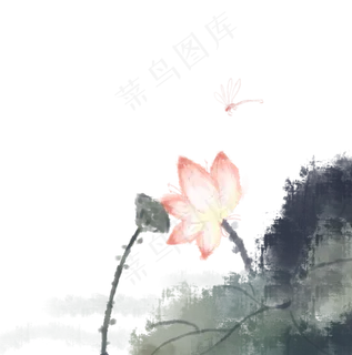 浅淡彩荷花水墨画