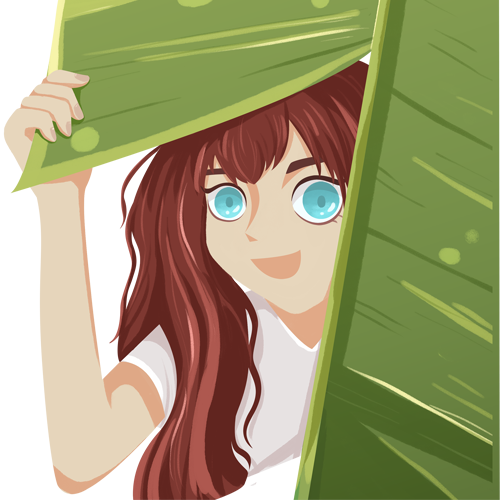 手绘卡通叶子下的女孩免扣元素(500X500(DPI:72))psd模版下载