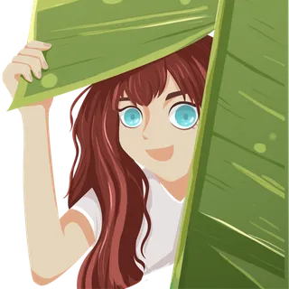 手绘卡通叶子下的女孩免扣元素